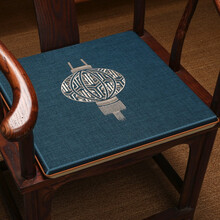 罗曼时光 红木沙发坐垫椅子定制防滑棉麻新中式餐桌椅座垫圈椅垫子太师椅垫 万家灯笼椅垫-深蓝 45*38cm（含3cm海绵）