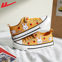 回力Warrior 新品儿童帆布鞋女童手绘小兔子百搭布鞋女孩低帮鞋子小学生潮鞋 小兔子黄 28