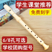 DHS竖笛6孔8孔高音德式G八孔小学生C调儿童初学入门乐器六孔F笛子 6孔米白色【标配+刻字+教材书】