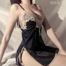 倾城鸟 情趣内衣性感睡衣女吊带裙冰丝家居服女简约彷真丝蕾丝大码睡裙情趣睡衣送丁字裤 8088黑