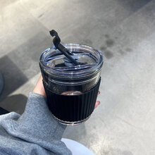 冷萃咖啡杯欧式小随手杯玻璃便携随行杯子小精致网红咖啡杯 黑套装(杯套可双面使用)