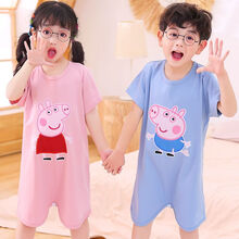 儿童睡衣连体夏季短袖男童薄款女童睡袋防踢被小孩空调家居服 02 B连体纯棉短袖-小猪女童 14码 身高120-130cm