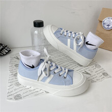 麦岚（mailan）帆布鞋女鞋子夏季低帮少女休闲鞋女学生透气跑步鞋韩版情侣女士仙女风运动时尚板鞋女 #乐恩&919 浅蓝色 37