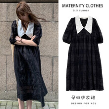 小兀 孕妇装夏装孕妇裙夏季夏天外穿孕妇连衣裙宽松大码孕妇裙子孕妈装 黑色 M