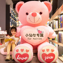 超大熊公仔熊猫毛绒玩具娃娃女孩狗熊抱抱熊睡觉泰迪熊大号玩偶布娃娃女生睡觉抱床上超软陪睡抱枕生日礼物 粉爱心(小仙女)爱心款 全长量80厘米+送玫瑰+贺卡+写祝福+彩袋