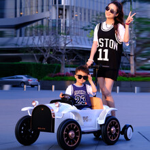爵士贝贝【后置踏板与孩子一起出行】儿童电动汽车四轮遥控车男女宝宝玩具车可坐大人亲子双人车可充电 【白色-亲子车】蓝牙音乐+12V7A天能电池