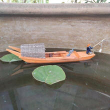 【新品】复古小物件乌篷船小木船鱼船手工模型家居摆件办公室好物桌面布置 浅蓝色 防水35x7.5x8CMA