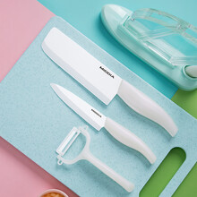 美帝亚陶瓷刀套装5件套宝宝辅食刀具陶瓷菜刀陶瓷水果刀刨刀刀架菜板二合一日本陶瓷刀宝宝辅食工具 陶瓷刀5件套--珠光白（加厚菜板）