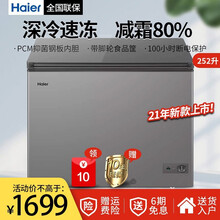海尔（Haier）冰柜家用节能大冷柜卧式冰箱 商用单温冷藏冷冻柜 减霜80%带脚轮食品筐 252升 钛金灰【可冻350斤肉】