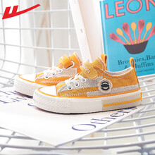 回力Warrior 新品儿童帆布鞋魔术贴休闲百搭帆布鞋低帮学生板鞋 姜黄色 25