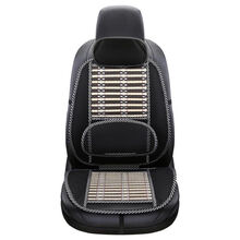 适用于汽车载腰靠冰丝坐垫夏季凉垫竹片冰丝透气靠背垫座椅凉席座垫 【豪华版单座】坐垫+靠背++头枕