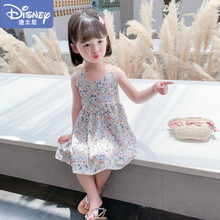 迪士尼（Disney）童装专场 女童夏装网红碎花连衣裙儿童宝宝公主裙夏季洋气女孩吊带雪纺裙子 白色 90cm