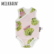 Milkbarn2021夏季新品婴儿薄款连体衣宝宝无袖包屁衣三角哈衣背心 紫芋-有机棉 66cm