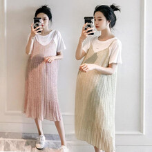 卓贝欣孕妇装夏装2021夏天时尚雪纺孕妇连衣裙夏潮妈孕妇裙夏季裙子中长裙 粉红色 M