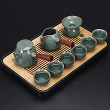 祥业 哥窑茶具套装家用客厅办公室会客功夫茶盘小套日式高档泡茶壶茶杯 哥窑侧把安福六杯9头+长方黑茶盘