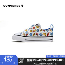 Converse 匡威童鞋 官方旗舰儿童帆布鞋低帮秋季新款魔术贴婴小童卡通小恐龙布鞋男孩外穿小白鞋潮 白色 22