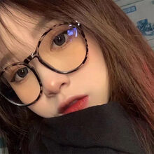 网红豹纹眼镜框女韩版潮防辐射抗蓝光近视可配度数素颜圆框平光镜 豹纹色 镜袋+镜布