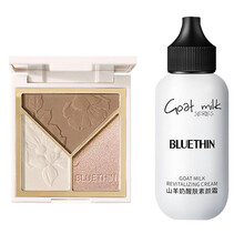 BLUETHIN三色修容盘 高光修容阴影一体盘哑光珠光闪粉鼻影持久带妆学生网红款 01#巧克力拿铁色+山羊奶素颜霜