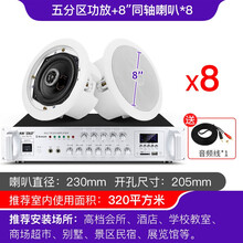 先科S1-8无线蓝牙天花板音响吸顶喇叭套装嵌入式有线音箱3D环绕重低音室内家用客厅餐厅壁挂商用广播 8个8寸同轴吸顶+放大器