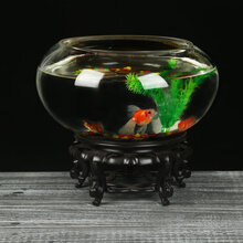 客厅创意小型鱼缸迷你乌龟缸玻璃鱼缸圆形家用金鱼缸办公桌面摆件 肚径20cm+(4件)+高底座