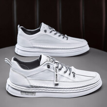 鬼八哥男鞋夏秋季时尚休闲鞋低帮板鞋简约冰丝帆布鞋透气小白鞋潮流百搭英伦休闲皮鞋子男耐磨轻便工装鞋 MD-Y308白色 41