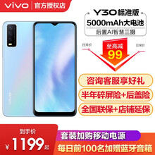vivo Y30 4G手机【购机6重礼+碎屏险】大屏幕大电池闪充学生拍照游戏手机安卓智能全网通 云水蓝（标准版）6GB+128GB
