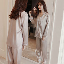 春季新款睡衣女夏季学生韩版可爱女士睡衣大码春秋月子服家居服两件套 长袖香槟色 【高品质】 L 【建议100-115斤】