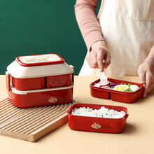 美康之家 日式便当盒ins可爱饭盒女野餐多层分格上班族便携可微波加热 可爱兔便当盒/红1L