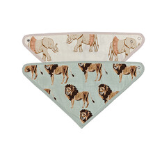 Milkbarn婴儿有机棉竹棉三角口水巾新生儿按扣儿童围嘴兜宝宝围巾 竹棉三角口水巾2件-狮子+大象 43cm*23cm