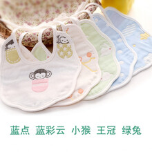 新生儿口水巾 宝宝系带围嘴6层纱布婴儿围兜花朵形饭兜喂奶巾 5条 男宝套装(绑带款全棉6层)