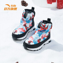 安踏(ANTA)儿童加绒棉鞋女鞋2021冬季新款女童冬鞋儿童保暖雪地靴高帮鞋 黑/安踏白 33