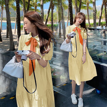 小兀 孕妇装夏装孕妇裙夏季夏天外穿蝴蝶结孕妇连衣裙宽松大码孕妇裙子孕妈装 黄色 M