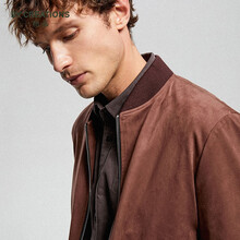By Creations柏品男装夹克时尚百搭外套仿麂皮纯色简约休闲棒球领夹棉夹克衫 咖色 S