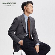 By Creations柏品进口铅笔条纹高支纱纯羊毛单西服男平驳领商务休闲西装外套 灰色 46(170/88A)