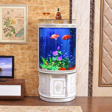 金点尚品欧式半圆底部过滤下排水鱼缸定做中式鱼缸客厅小户型家用免换水生态金鱼缸下排水简约落地鱼缸圆形缸 底滤白欧色总高168 长60X宽50