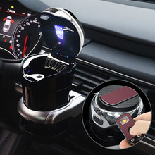 舜安特 创意汽车用品多功能车用烟灰缸悬挂式带盖高亮LED灯车上车内通用个性车载烟灰缸 （送杯架.杯刷.滤烟嘴）冰川银【高配点烟款】