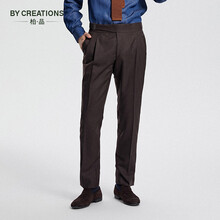 By Creations柏品法兰绒廓尔格西装裤男商务休闲复古纯羊毛西裤职业正装长裤子 深咖啡色 46
