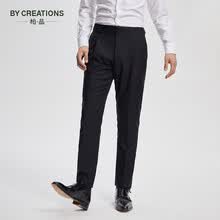 柏品进口110支VBC纯羊毛人字纹商务黑西裤男职业正装肌理西装裤子男职业西服裤 黑色 46