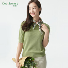 布景毛针织衫女春季新品纯色时尚简约半高领五分袖套头衫 酸橙绿 M