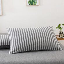 IQogir 天竺棉枕套纯棉针织棉信封式单人一只枕头套条纹无印全棉良品 雅灰中条