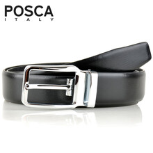 POSCA男士皮带 头层牛皮带男针扣商务休闲裤腰带礼盒装裤带男 黑色 125cm