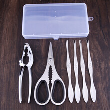 剥螃蟹吃蟹工具304不锈钢蟹八件蟹钳蟹夹蟹针海鲜剪吃大闸蟹螃蟹 标准蟹钳+蟹剪+4只蟹挑+送收纳盒