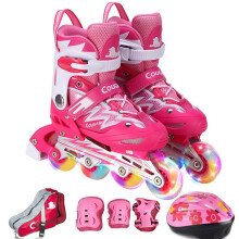 美洲狮（COUGAR） 轮滑鞋可调成人儿童套装溜冰鞋 闪光男女旱冰鞋滑冰鞋 LSG/P6 粉色(八轮全闪)(全套) M(实际31-36码)