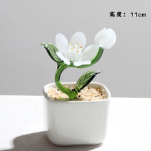 琉璃盆栽工艺品摆件花朵玻璃制品淄博博山家居装饰品送礼高档植物 茉莉花开-白色