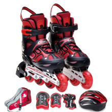 美洲狮（COUGAR） 轮滑鞋可调成人儿童套装溜冰鞋 闪光男女旱冰鞋滑冰鞋 LSG/P6 黑红(前轮闪光)(全套) M(实际31-36码)