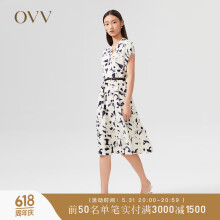 【抽象笔刷印花】OVV22春夏新款女装23MM重绉真丝包肩短袖连衣裙 米白花纹07 XS