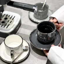 古莜轻奢咖啡杯子高档欧式下午茶咖啡杯套装高颜值陶瓷杯碟套装深灰