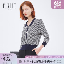 FINITY2022年春季新款毛针织衫女气质时尚长袖宽松条纹套头上衣女 藏青色 S