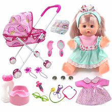 小宝宝玩具娃娃婴儿仿真会喝水会尿尿 儿童女孩玩具仿真眨眼洋娃娃带小推车摇篮会说话喝水尿尿娃娃套装 A款绿袋装套餐八 32-35厘米