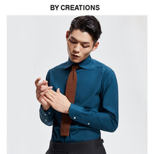 By Creations柏品纯棉商务休闲衬衫男经典温莎领职业通勤正装简约百搭长袖衬衣 孔雀蓝 40